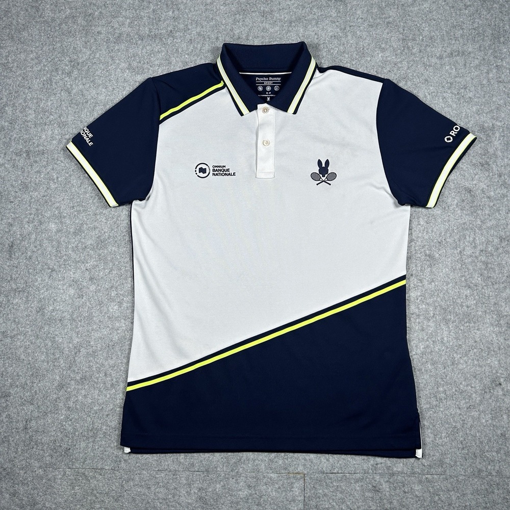 Psycho Bunny Polo Shirt Jersey Mens Size small White Canada National Bank Tennis